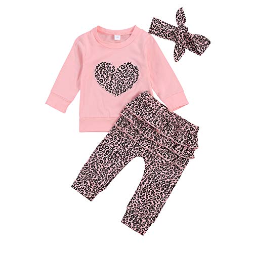 Newborn Girl Boy Clothes Fly Long Sleeve Sweater Top+Flared Trousers Pant Set Baby Girl Outfit 2Pcs (Pink-Cotton Top, 0-6 Months)