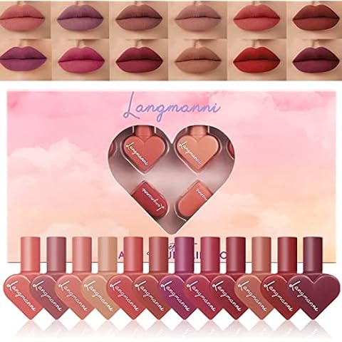12 Colors Matt Flüssiger Lippenstift Set Velvet Nude Lipstick Set Non-Stick Cup Not Fade Waterproof Long-Lasting Lip Gloss Set Sweet Heart Shape Lipstick Set Gift For Women Cover