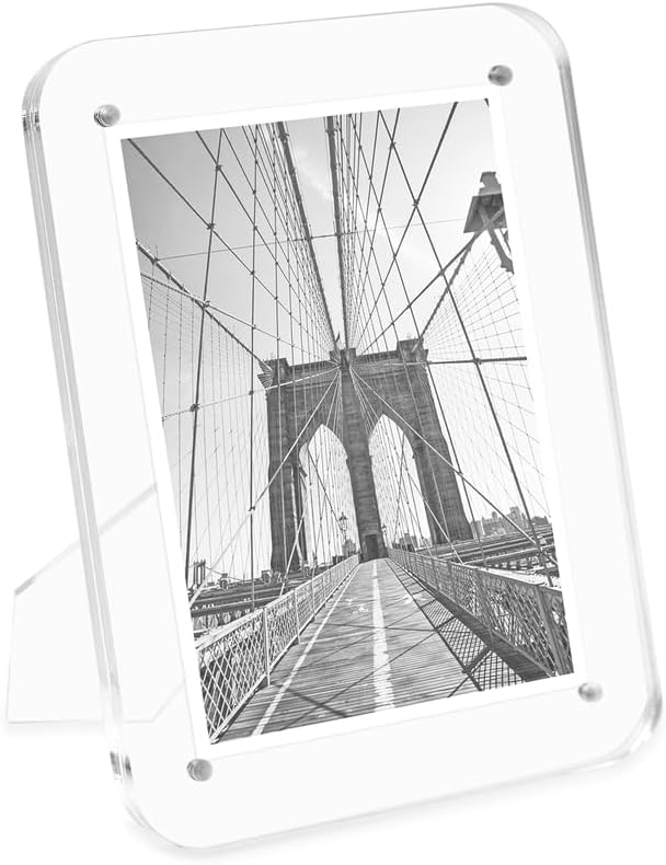 Isaac Jacobs 8x10 Clear Plain Rounded Corner Acrylic Picture Frame, Magnetic Photo Frame, Made for Tabletop Display with Two-Way Easel (8x10, Clear)
