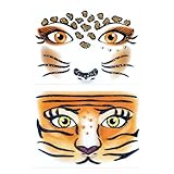 Tatouage visage Carnaval Léopard Tigre Tatouage visage Léopard Autocollant artistique Chat Lapin Renard Tatouage temporaire Paillettes Léopard Maquillage Autocollant visage