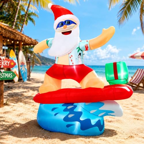 Kofero Christmas Inflatable Santa Claus Decorations Outdoor 6.5FT Hawaiian Surfing Giant Large Tall Funny Blow up Xmas Yard Decoration Led Light Dcor for Indoor Outside Holiday Party Garden Lawn