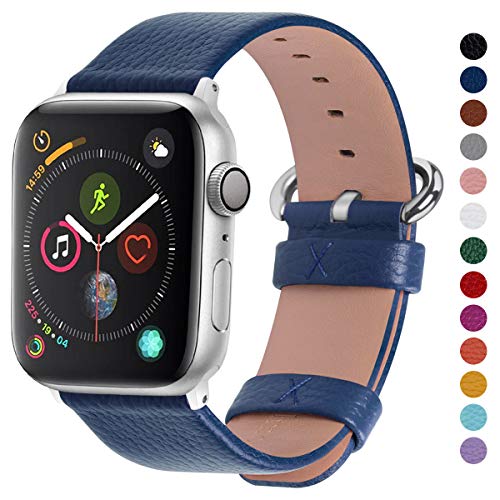Fullmosa Correa Compatible Apple Watch 44mm 42mm 40mm 38mm, YAN 15 Colores Correa Cuero Pulsera para iWatch Series 5 4 3 2 1, Azul Oscuro 42mm 44mm