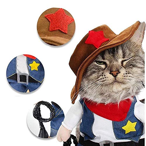 NACOCO Cowboy Dog Costume with Hat - Blue Cat & Small Dog (Medium) - Thumbnail 2
