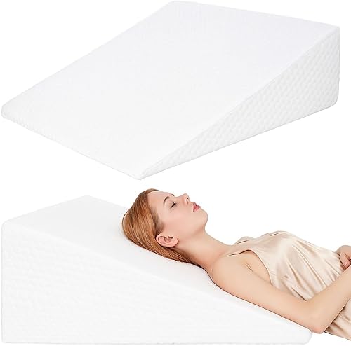 Almohada de cuña para dormir, ronquidos, soporte de espalda, después de cirugía, almohada triangular de espuma, funda extraíble lavable (blanco, 12