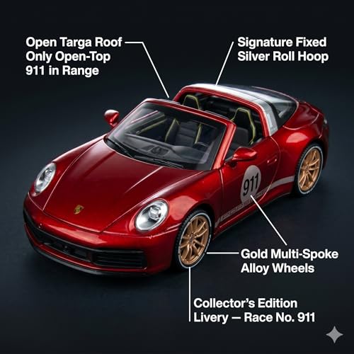 Image of Porsche 911 Targa 4S 1:32 Scale Die-Cast Car Model - Collector's Edition Open-Top Targa Pull-Back Alloy Metal Sports Car Toy for Kids & Collectors