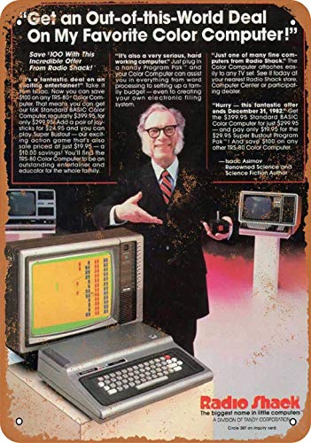 peiyeety 8x12 inches Metal Tin Sign 1982 Isaac Asimov for Radio Shack Trs-80 Pub Outdoor Bar Retro Poster Home Kitchen Restaurant Wall Decor Signs