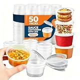 LANSKYLAN 50 PCS Tarros de Plastico con Tapa Pequeños 100ml/4OZ Contenedores de Plástico Recipientes de Plástico Comida Vasos de Almacenamiento de Alimentos para Salsas Herméticos, Sopas