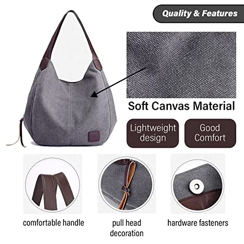 Image of HUGGI Hobo Bags for women | Canvas Material with improve strap & zipper | Elegant hand bag for women in office, function | 33 x 12 x 32 cm (canvas Blue)