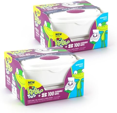 Flushable Wipes for Baby and Kids by Kandoo,Sensitve and Unscented Formula, Hypoallergenic Potty Training Wet Cleansing Cloths, 100 Count Tub, Pack of 2