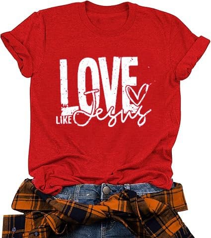 Women's Cute Heart T-Shirt Casual Short Sleeve Love Letter Graphic Printed Tees Tops