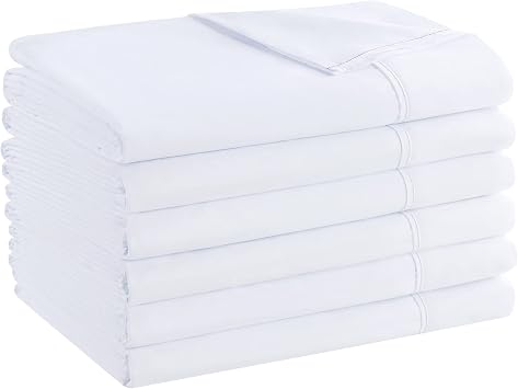 Arkwright Bulk Twin Flat Sheets - Pack of 6 - Soft Brushed Microfiber Hypoallergenic Top Sheet only with Wrinkle Resistant, Bedding Essentials for Hosts and Hotels, White