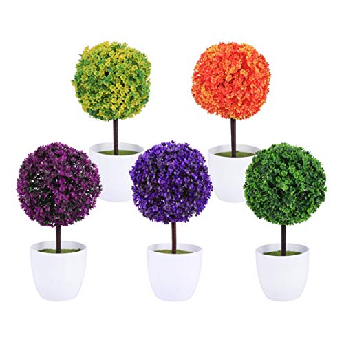 Amosfun Bola De Plantas Artificiales Árbol Falso Bolas De Topiario Árbol En Maceta con Vegetación Arbol Artificial Bolas Simuladas Plantas Falsas De Interior Árbol Bonsái Boj Falso Violet