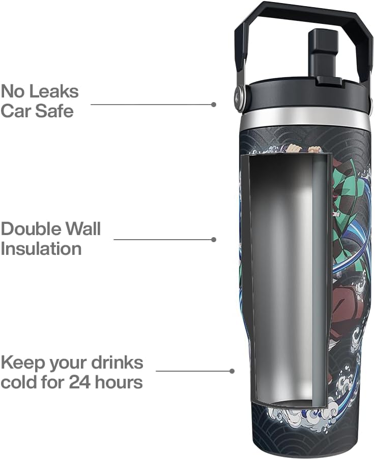 Demon Slayer Kimetsu No Yaiba Tanjiro Tumbler with Lid, 30 Oz Water Bottle, Vacuum Insulated, Anime Water Bottle, Reusable Insulated Stainless Steel tumbler for Water, Iced Tea or Coffee - Image 4