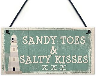 RED OCEAN Sandy Toes Shabby Chic Seaside Sand Lighthouse Nautical Themed Plaque Sign Home Decor Gifts