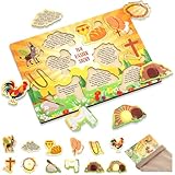 Leitee Easter Story Game with Wooden Board Jesus Resurrection Scene Storytelling Puzzle with Storage Bag Religious Brain Teaser Puzzle Gift for Easter Basket Stuffer Christian Sunday School Church