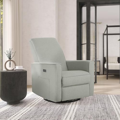 Image of evolur Harlow Upholstered Power Glider Recliner with USB Charging - Rocking & 275 Swivel with Smooth Glide - Greenguard Gold & FSC Certified - Modern Nursery and Living Room Chair in Light Grey
