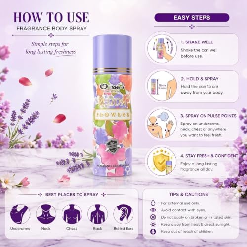 Image of Ossa Vision Flowers Body Spray Deodorant For Women, 200ML With Musky, Floral And Citrusy Notes | Premium Long Lasting Deodorant | Strong Fragrance For All Day Freshness