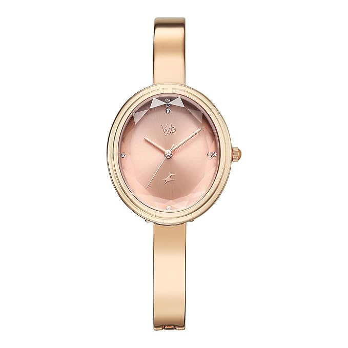 Fastrack Vyb Aura with Quartz Analog Light Pink Dial Rose Gold + Pink Leather Alloy Strap Watch for Women - FV60142WM01W