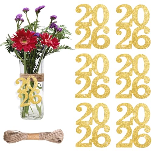 24 Pieces Glitter 2026 Cutouts Tags Decorations Double Side 2026 Graduation Cutouts 2026 Graduation Centerpiece 2026 New Year Decorations for New Year Party Supplies Favor(Gold 2026)