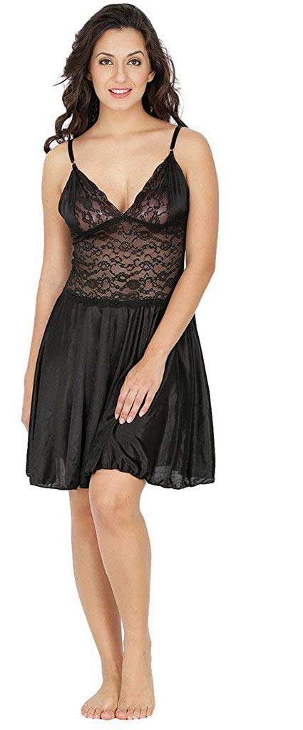 pink hub Satin Women Babydoll Nighty (Colour-Black) Size Free-picture-49