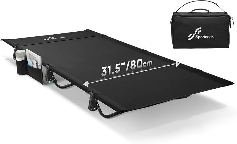Camping Cot: 31.5’’ Extra Wide Compact Sleeping Cots with Side Pocket - Lightweight Folding Cot for Camping Traveling Tent Day, Carry Bag Included, Easy Setup - Size 74.8''x31.5''x7''