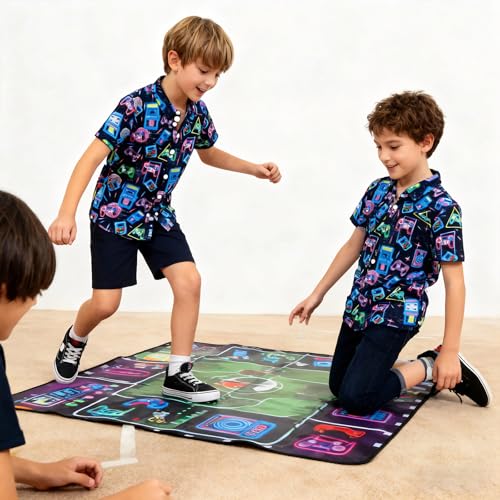 Image of uideazone Boys Hawaiian Shirts Novelty Printed Funky Short Sleeve Button Down Shirt Kids Aloha Luau Shirt 7-14T