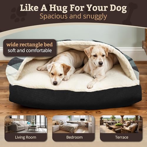 Image of Snoozer Rectangle Cozy Cave Dog Bed, Hooded Dog Bed, Barkley B Diamond (L)