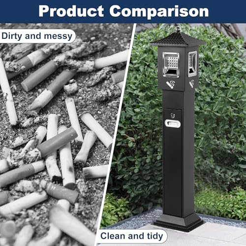 Image of Commercial Trash Disposal Receptacle, Outdoor Trash Can with Removable Inner Bucket, Metal Ash Bin for Home Offices Restaurants Bars Convenience Stores