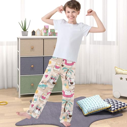 Boy's Pants Kawaii Summer Element Cute Cat Jogger Pants Elastic Waist Long Bottoms Trousers with Pocket 6-14 Years4