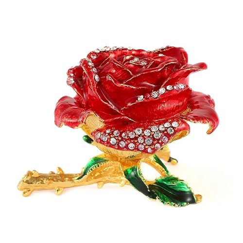 SBZIOJHDR Vintage jewelry box, Rose Metal Enamel Jewelry Box Diamond Encrusted Gift Earring Ring Storage(Style1)