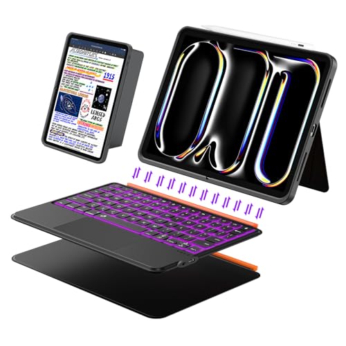 iPad Pro 13 inch Case with Keyboard (M5 2025, M4 2024), Flex Magnetic Detachable Backlit Keyboard Case, Larger Multi-Trackpad, Landscape/Portrait, 160° Adjustable Stand, Slim Protective Case (Black) by DANCESOUL - Used condition - US$62.69