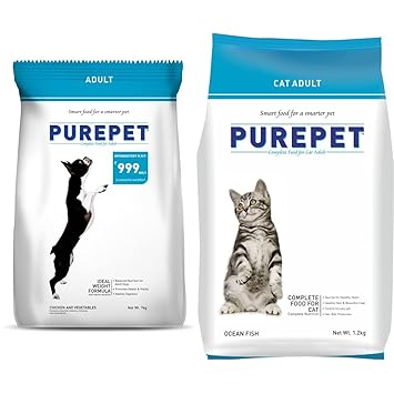 Purepet Chicken & Veg Adult Dog Food, 9 kg & Ocean Fish Adult Cat Food, 1.2kg