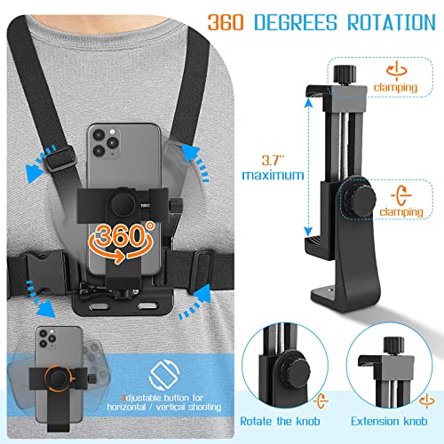 Mobile Phone Chest Strap Mount Gopro Chest Harness Holder For Vlog/Pov, With Iphone 13 12 11 Pro Max Plus,Samsung,Gopro Hero 9, 8, 7, 6, 5,Osmo Action, Akaso,Action Camera And Cell Phones (4 To 7In) #TOP2