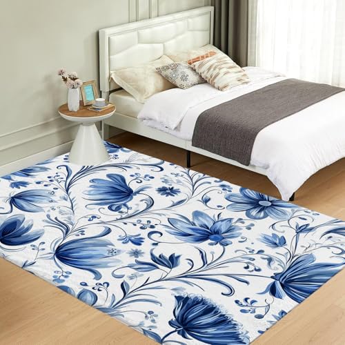 Tapis lavable en machine antidérapant bleu marine pour salon - 5