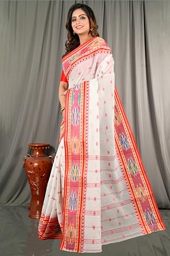 Image of eC ESHA'S COLLECTION Women's Traditional Pure Cotton Katki Tant Saree Without Blouse Piece