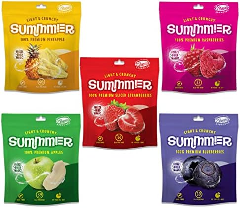 Freeze Dried Fruit 57 g (4x11 g 1x13 g) - 5 Snack Bags - Strawberries, Raspberries, Pineapples, Blueberries & Apples - No Added Sugar, 100% Natural Freeze Dried Fruit Snack For Kids & Adults