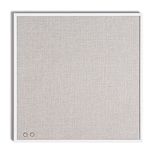 U Brands Farmhouse Linen - Tavola in sughero 36 x 36 cm, cornice in metallo bianco, superficie di fissaggio industriale