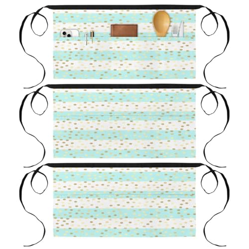 Tablier court de chef lot de 3 avec poches turquoise