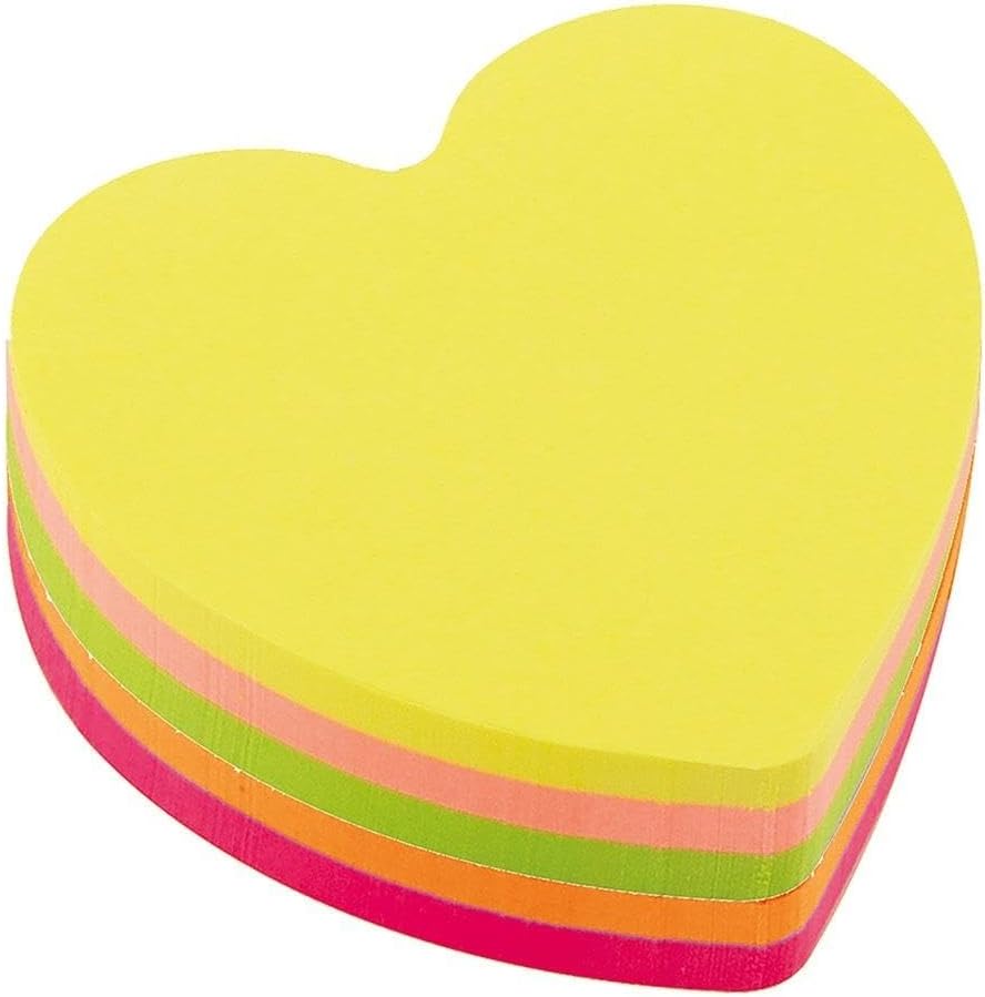 D.RECT 110799 Cube Super Self-Adhesive Sticky Notes in 70 x 70 mm 400 Sheets Heart Neon