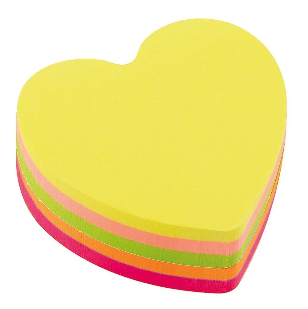 D.RECT 110799 Cube Super Self-Adhesive Sticky Notes in 70 x 70 mm 400 Sheets Heart Neon