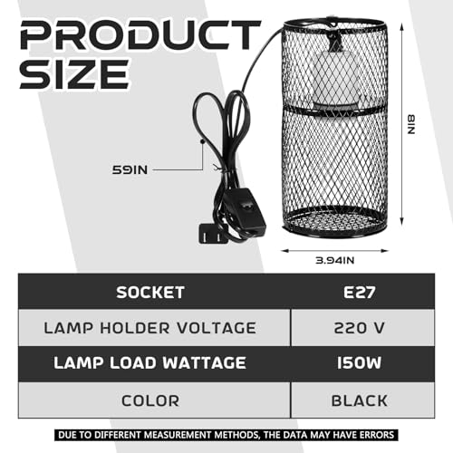 Image of VIHOSE 4 Pcs Reptile Heat Lamp Guard with 150W Ceramic Heat Emitter Basking Anti Scald Heating Lamp Holder Mesh Cage Reptile Protection Lampshades for Lizard Snake Chick