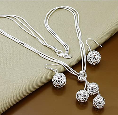 Image of DarryDooly 925 Sterling Silver Jewelry Sets Simple Fashion Insect Moon Round Ball Necklace Earrings Sets For Woman Gift