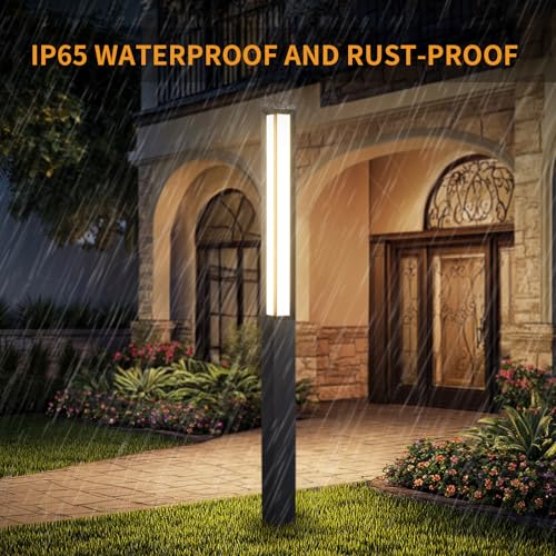 Image of Landscape Path Light, 92 inch Modern Outdoor LED Luxury Bollard Lighting with IP65 Waterproof for Lawn Courtyard Driveway Pathway Decoration