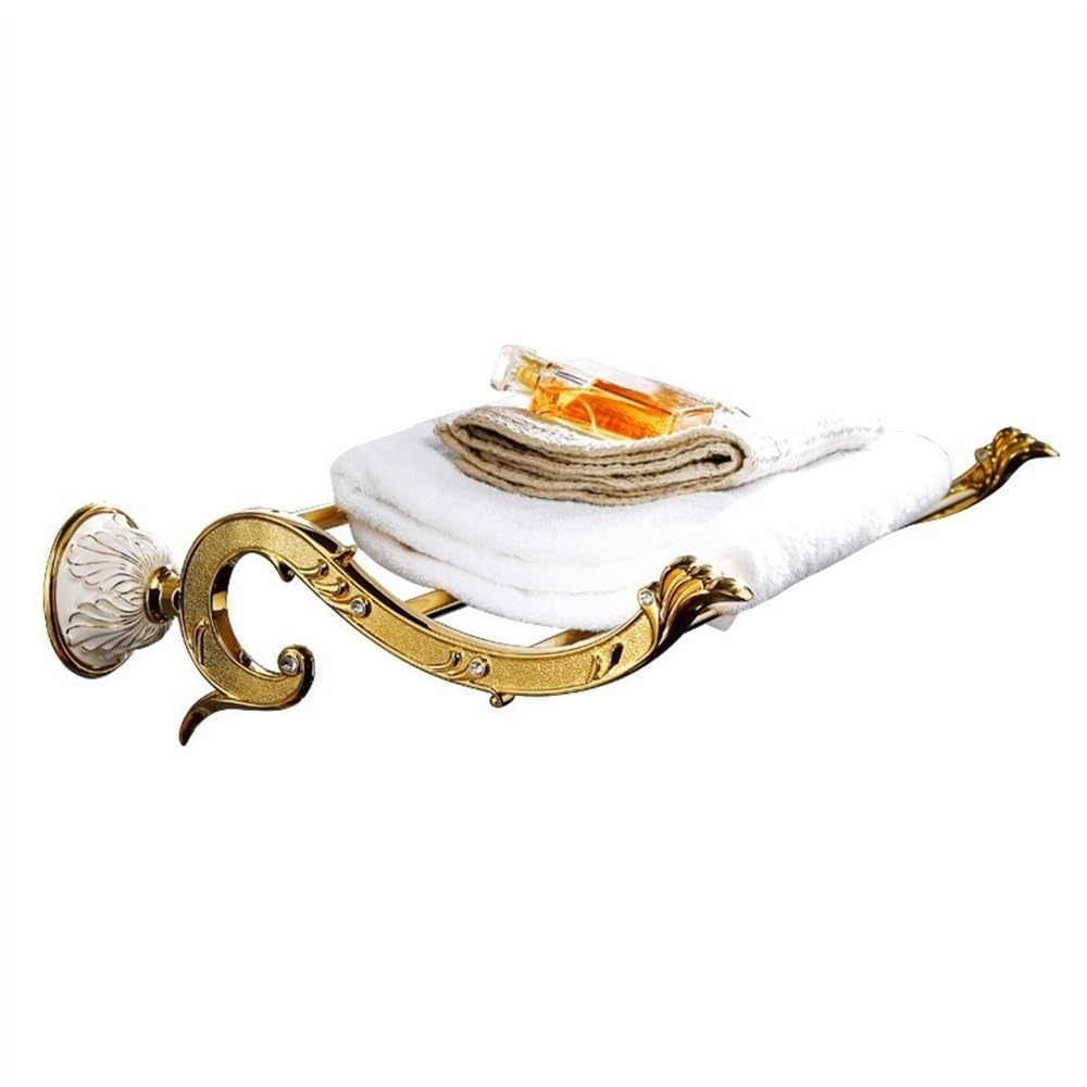 GLigeT Bathroom Shelves Gold Bath Towel Rack Wall Mounted Luxury Retro Towel Rack with Exquisite Carving Screw Mounted