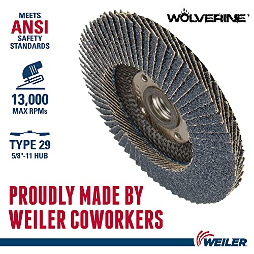 Image of Weiler 31349 4-1 /2 inch Wolverine Abrasive Flap Disc, Conical (TY29), Phenolic Backing, 36Z, 5 /8 inch-11 UNC NUT