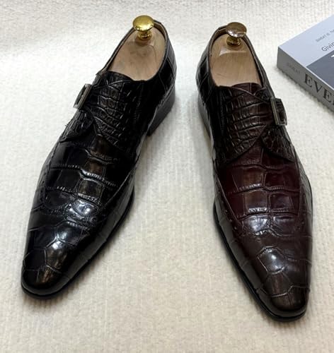 Santimon Men's Leather Formal Dress Monk Strap Loafers - Fashion Comfortable Crocodile-Embossed Shoes for Business Wedding4