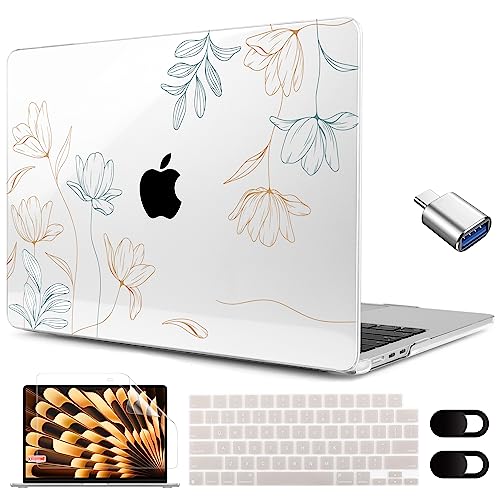Image of MEEgoodo for M5 /M4 /M3 /M2 MacBook Air 15 inch Case 2026 2025 2024 2023, Case Fit Model (A3448 /A3241 /A3114 /A2941) for MacBook Air 15.3 inch, Engraving Floral