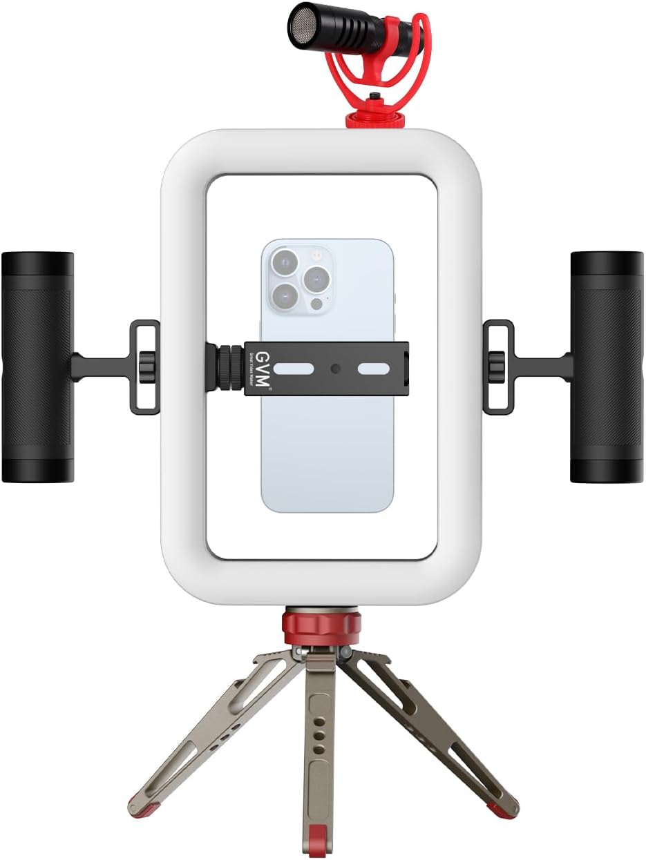 GVM TL600B 2700K~6800K LED Ring Selfie Light, Smartphone Video Rig & Phone Video Stabilizer, Step-Less Dimming Video Light, Bluetooth, App Control