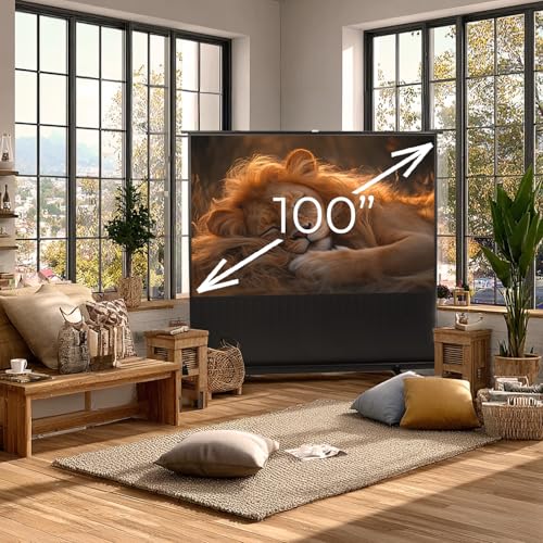 Maclean MC-964 Tragbare Boden-Leinwand, 100, 16:9 Projektion Leinwand, Projektionswand, Freistehend, Bodenprojektor Bildschirm, Oberflächenart: Mattweiß, Reflexionsgrad: 1,0 G (MC-964 100, 16:9)