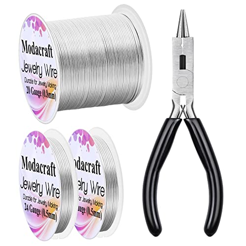 Image of 3Rolls 20 /24 Gauge Silver Wire with 4 in 1 Jewelry Pliers, Modacraft Tarnish Resistant 20 Gauge Craft Wire 24 Gauge Jewelry Wire for Jewelry Making Supplies and Craft